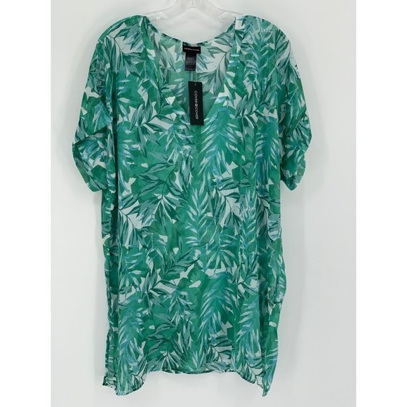 Cover 2 Cover Women's V-Neck Cover Up-Green Print Small - Picture 1 of 5